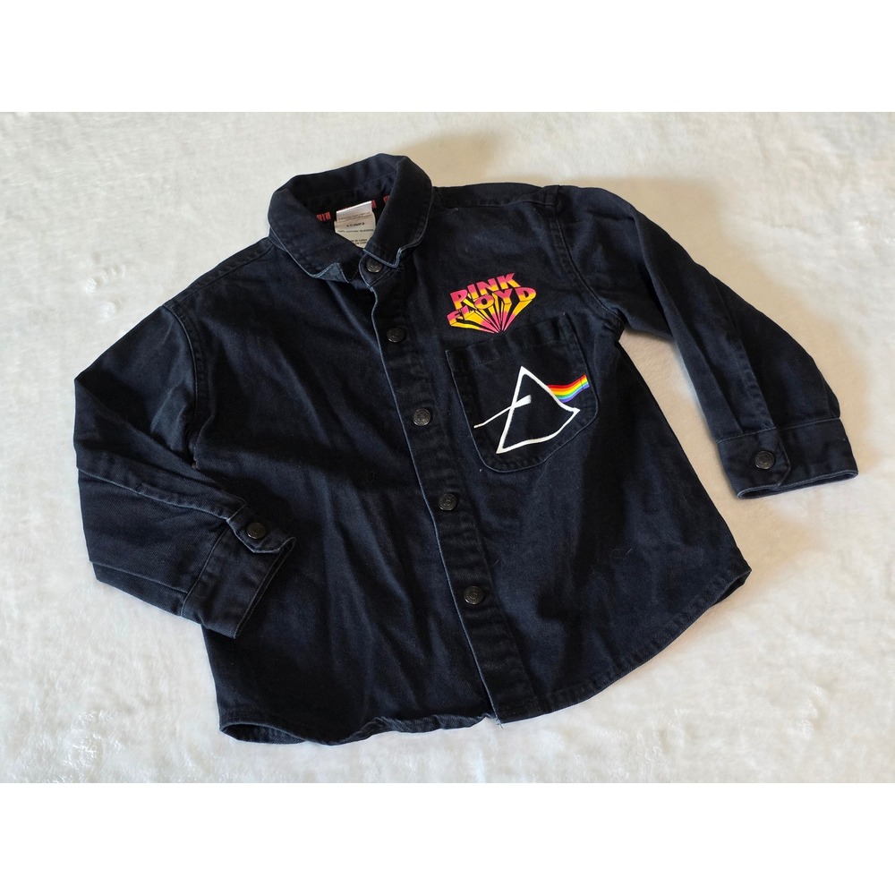 Pink Floyd Toddler Kids Black Denim Button Down Shirt Dark Side of the Moon 3T